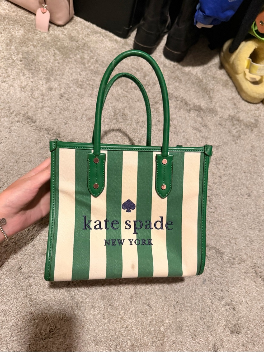 kate spade Green and Cream Vertical Stripe Tote